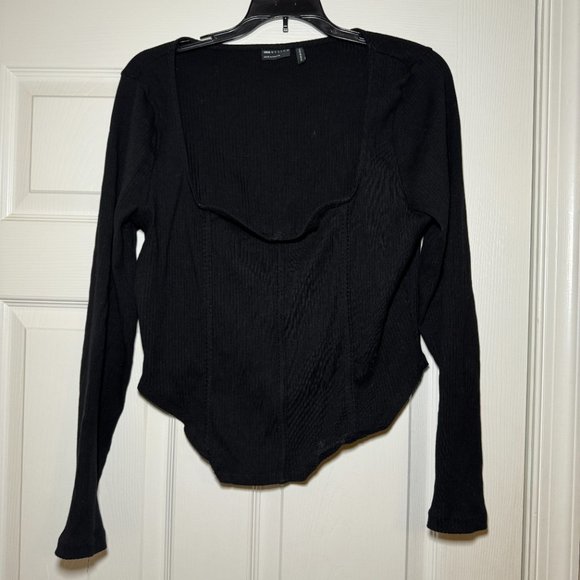 ASOS DESIGN rib fitted corset top with ultra wide neck in black Size US 14 - Picture 4 of 7